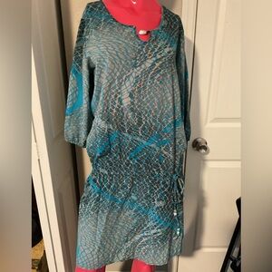 Daisy Fuentes Teal and Gray Long Sleeve Dress
